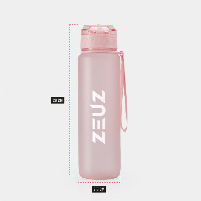 ZEUZ Motivatie Waterfles 1 Liter met Tijdmarkeringen – BPA Vrij – 1000 ML – Roze 6/7