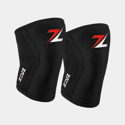 Zeuz 2 stuks powerlifting knie brace – sleeves – 7 mm – zwart & zilver – maat s