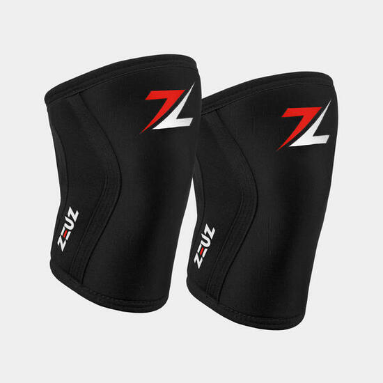 ZEUZ 2-teilige Knieorthese – Kniebandage – 7 mm – Schwarz, Rot & Weiß – Größe L
