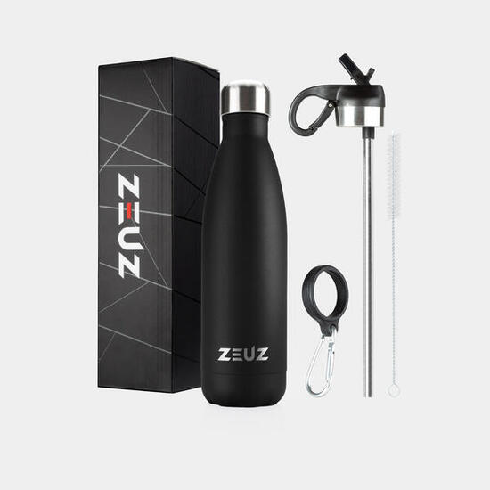 ZEUZ Premium RVS Thermosfles & Drinkfles – BPA Vrij – 500 ml – Mat Zwart