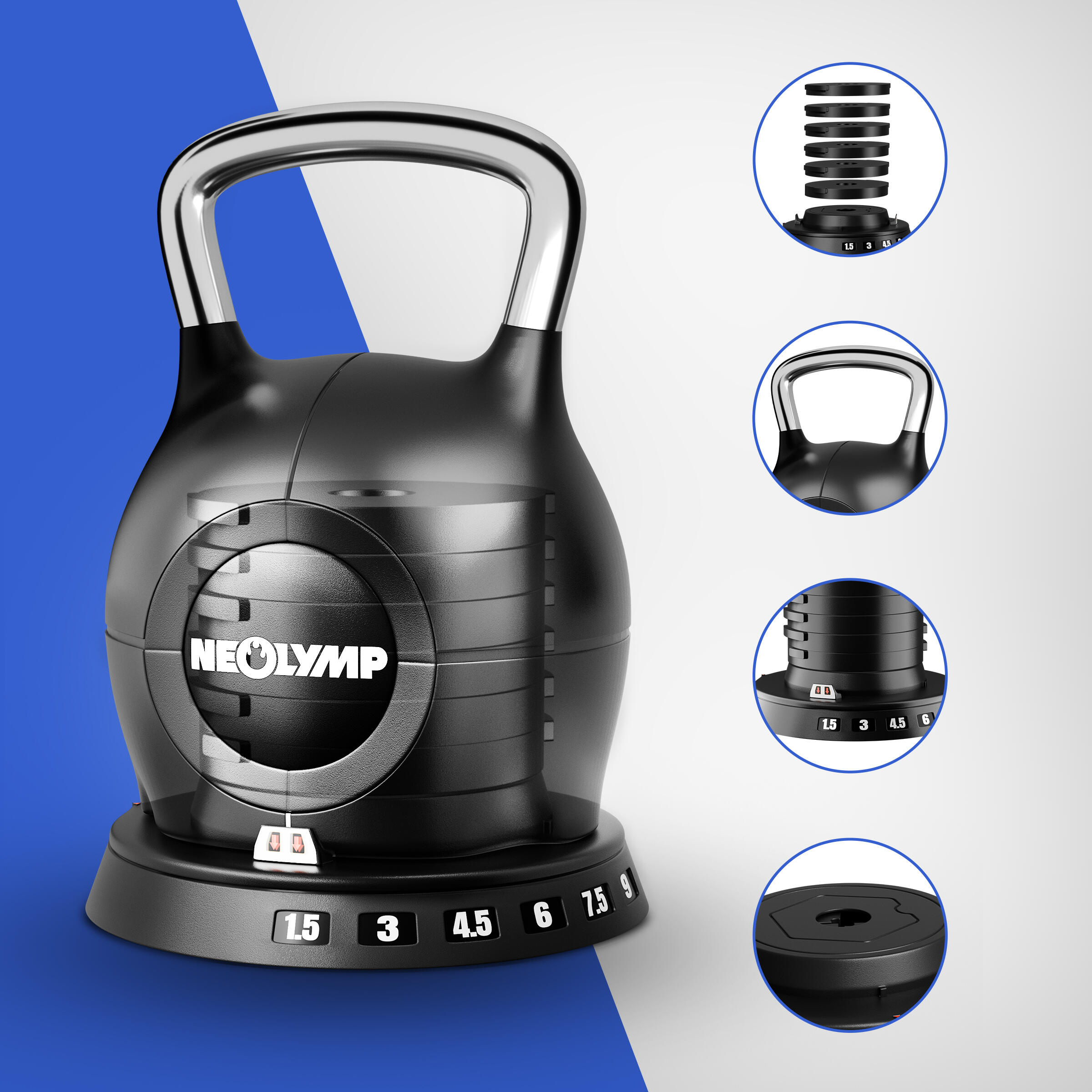 Set Kettlebell 7 in 1 NEOLYMP 1,5–10 kg – Maniglia inox corpo 3/6