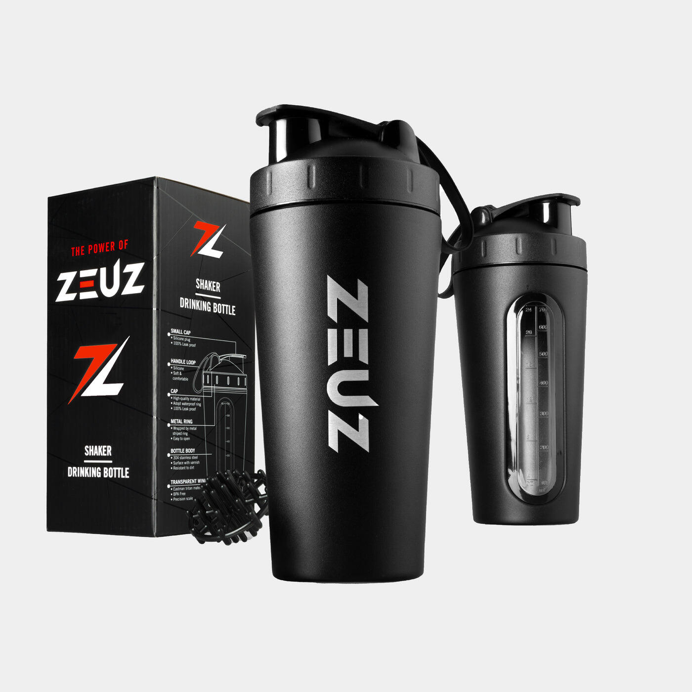 ZEUZ ZEUZ Premium RVS Shakebeker – Proteïne Shaker - BPA Vrij – 700 ml - Mat Zwart