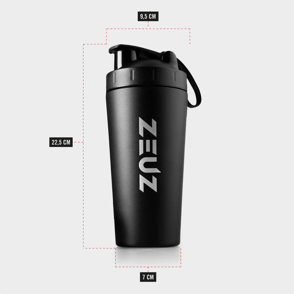 Gourde shaker ZEUZ Premium en acier inoxydable – Sans BPA – 700 ml – Noir mat 2/7