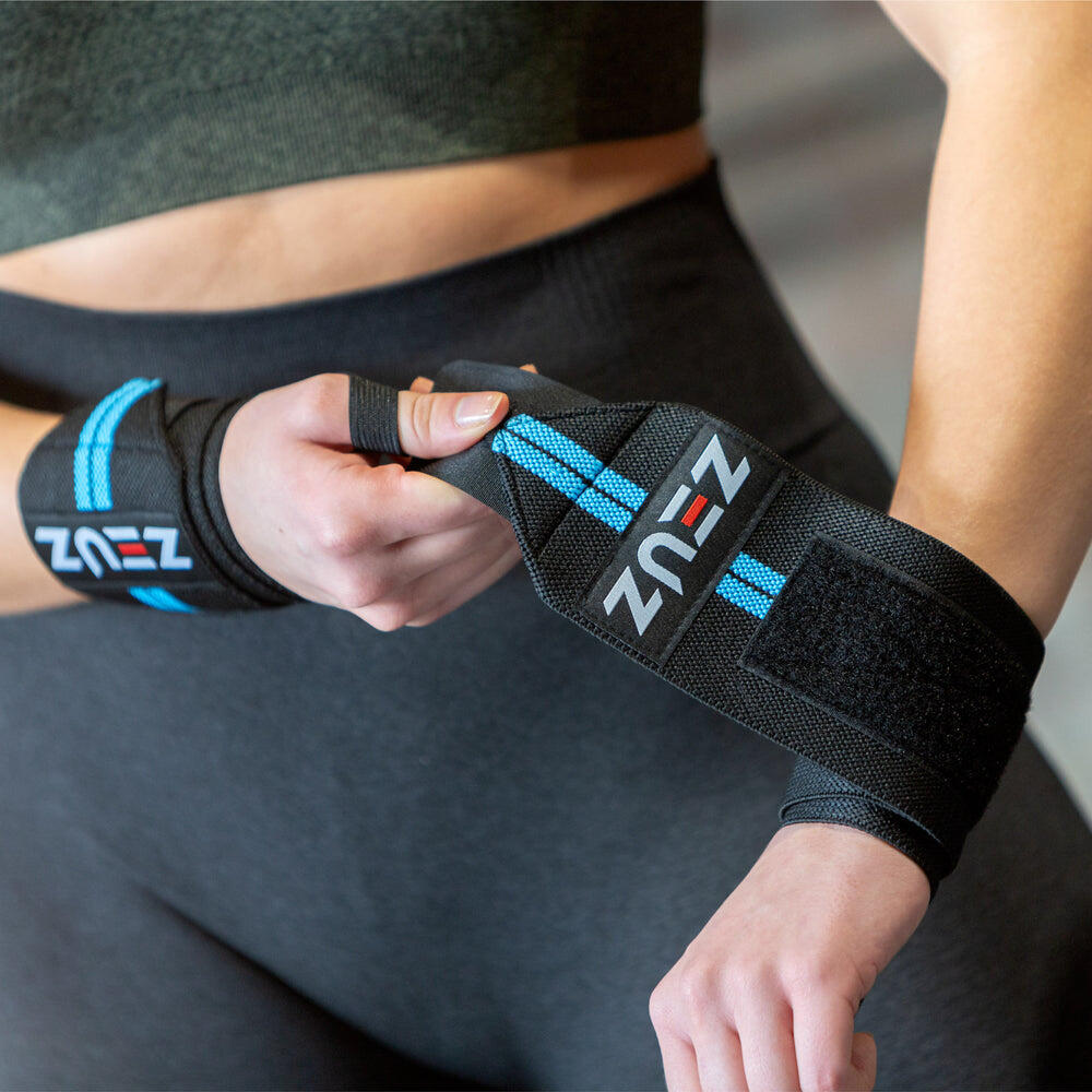 ZEUZ 2 Stuks Polsband voor Functional Fitness – Wrist wraps – Blauw & Zwart 4/7