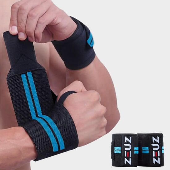 ZEUZ Handgelenks-Wrist Wraps, verstellbar, Blau/Schwarz, 2er-Set