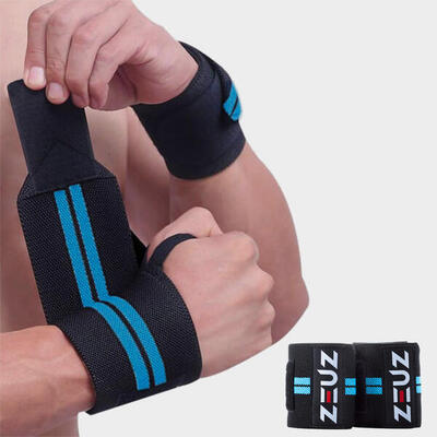Zeuz 2 stuks polsband voor fitness & crossfit - wrist wraps – blauw & zwart