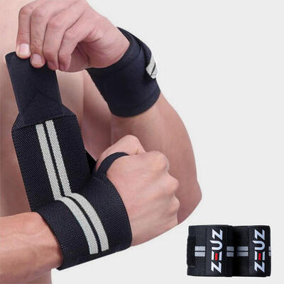 Zeuz 2 stuks polsband voor fitness & crossfit - wrist wraps – grijs & zwart