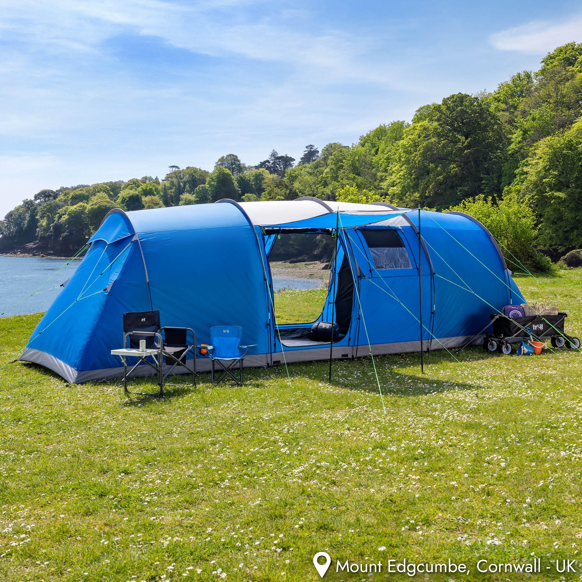 Large Tunnel Tent 6 Man 2 Bedroom Family Camping Waterproof Sewn In Groundsheet 2/6