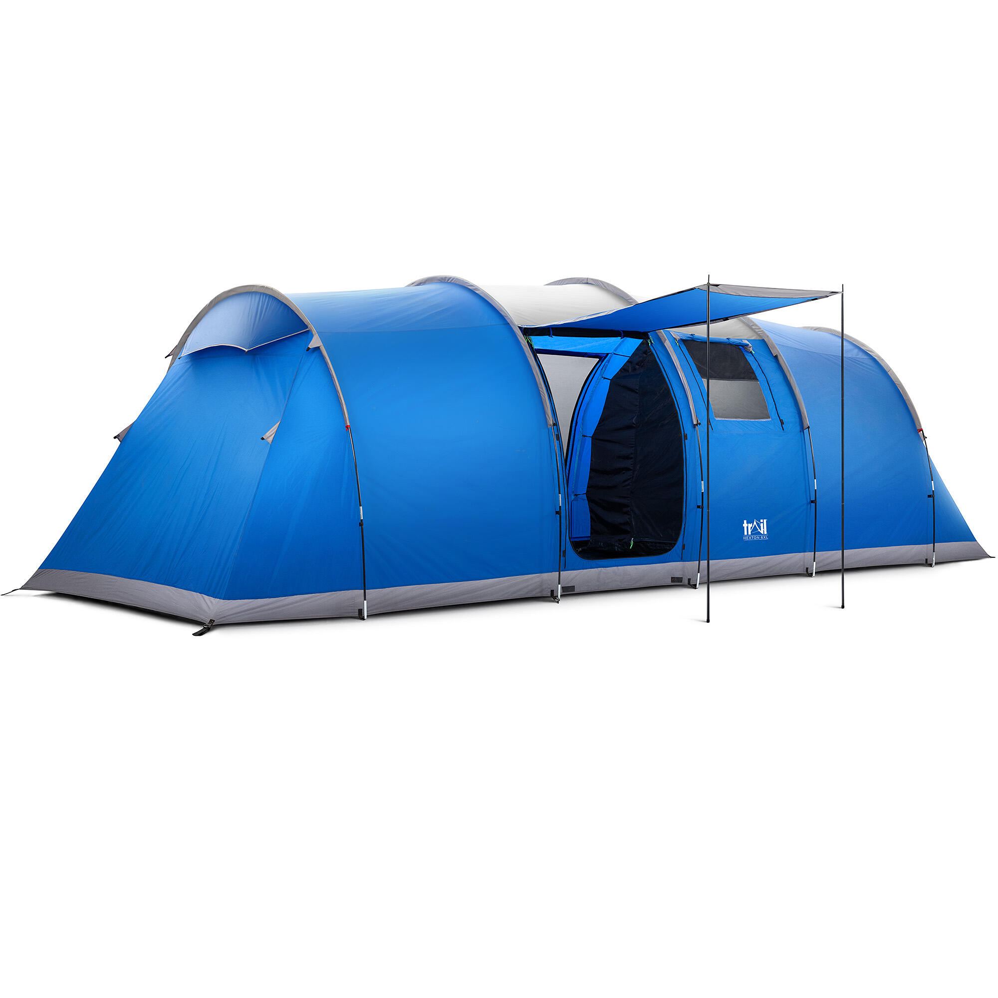TRAIL OUTDOOR LEISURE Large Tunnel Tent 6 Man 2 Bedroom Family Camping Waterproof Sewn In Groundsheet