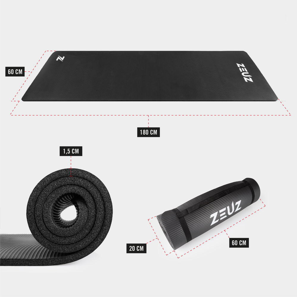 Tapis de sport ZEUZ Yoga 180 x 60 x 1,5 cm – Noir 3/7
