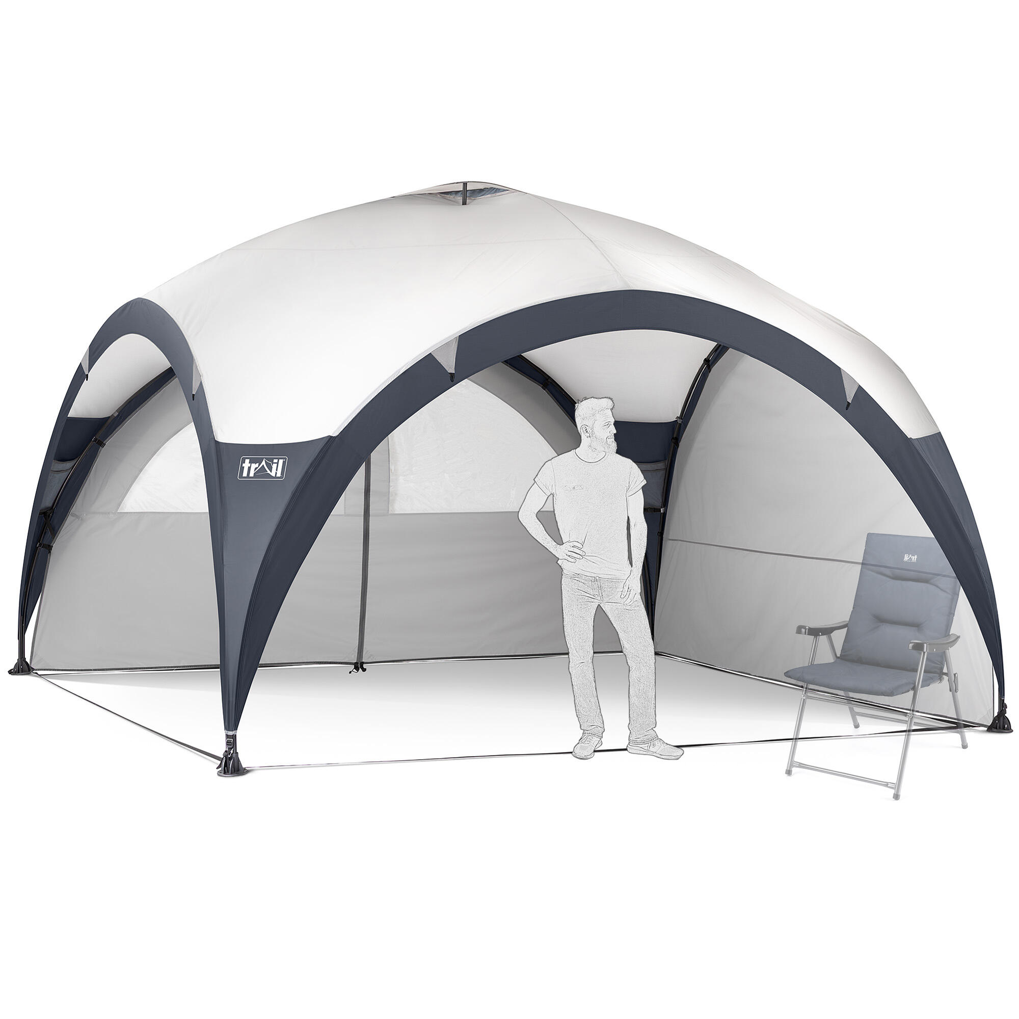 TRAIL OUTDOOR LEISURE Metal Frame Gazebo Dome Garden Camping Shelter UV Waterproof L: 3.5m / XL: 4.5m