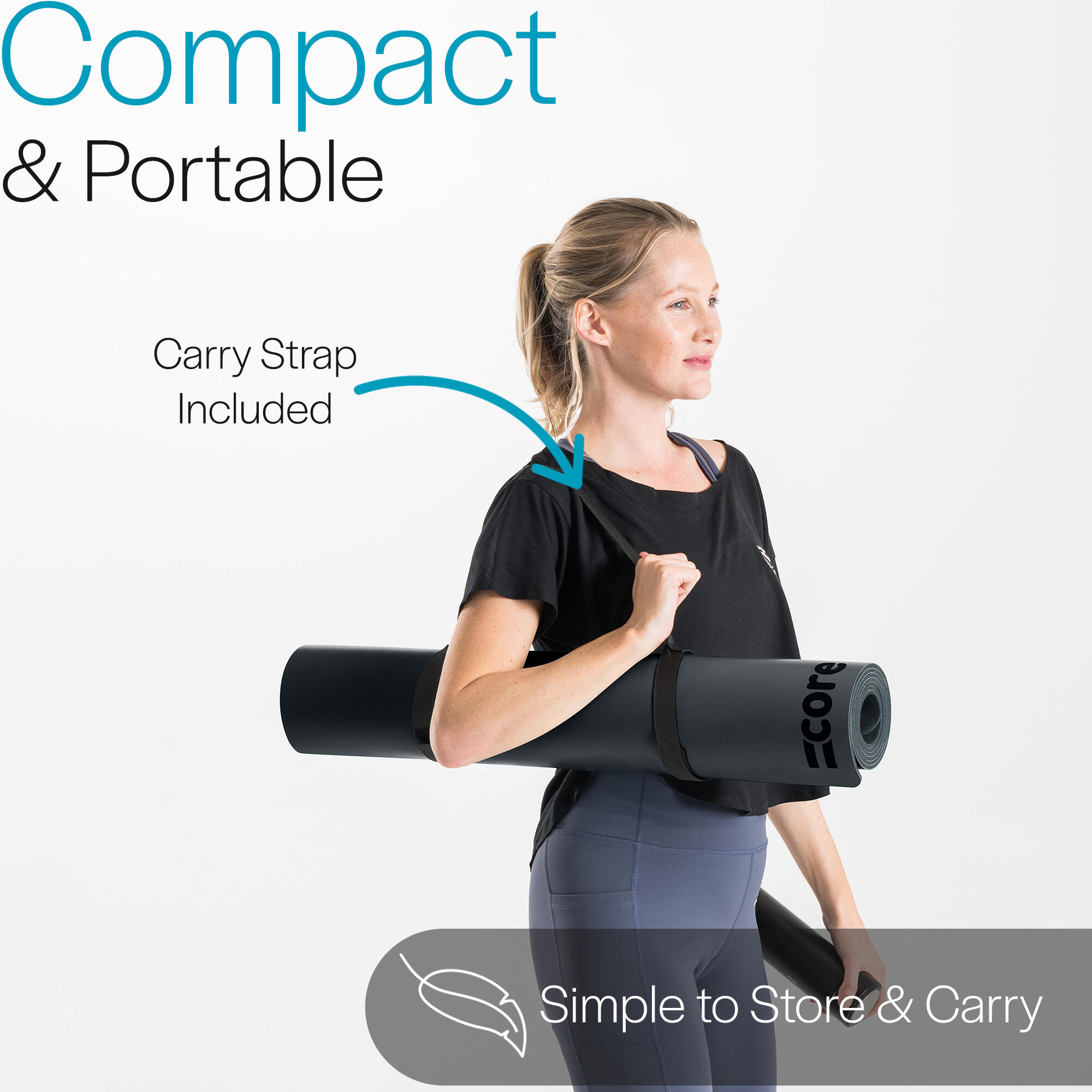 Rubber Yoga Mat Exercise Fitness Non Slip Extra Wide With Strap Core Balance 4/6