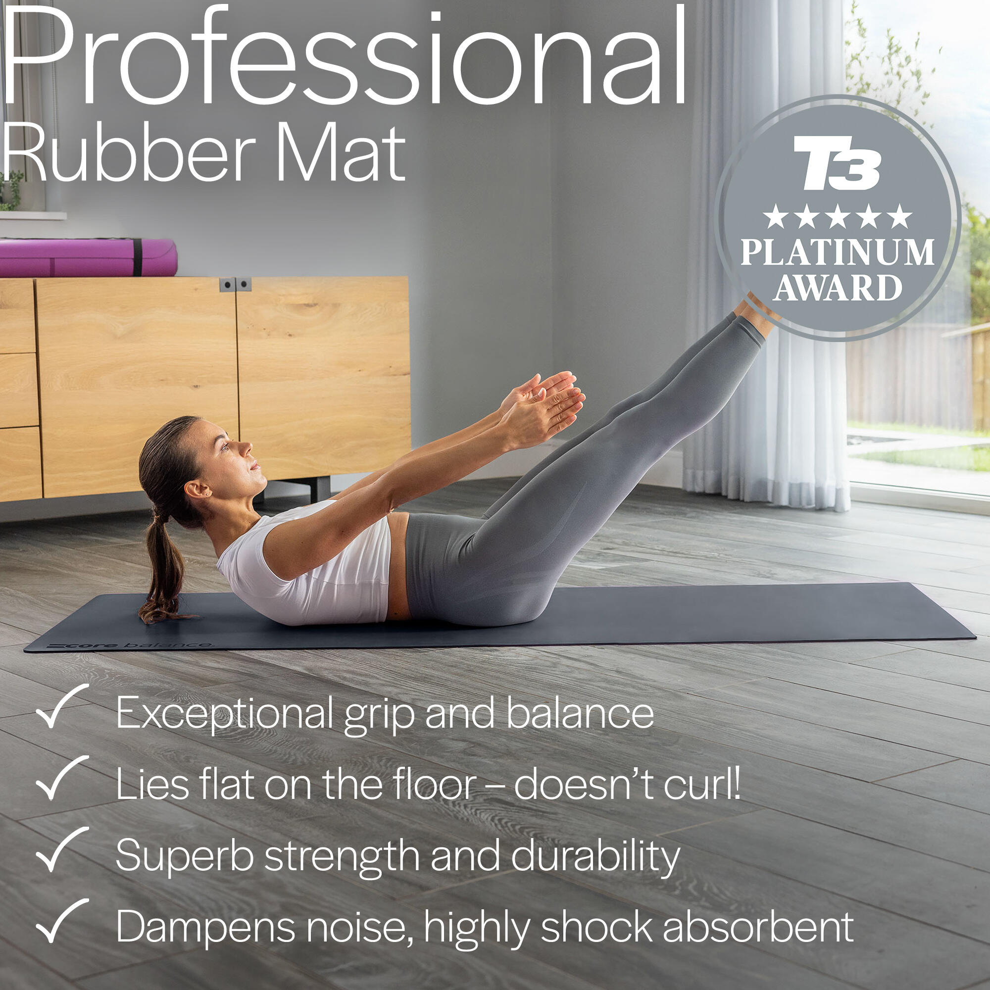 Rubber Yoga Mat Exercise Fitness Non Slip Extra Wide With Strap Core Balance 2/6