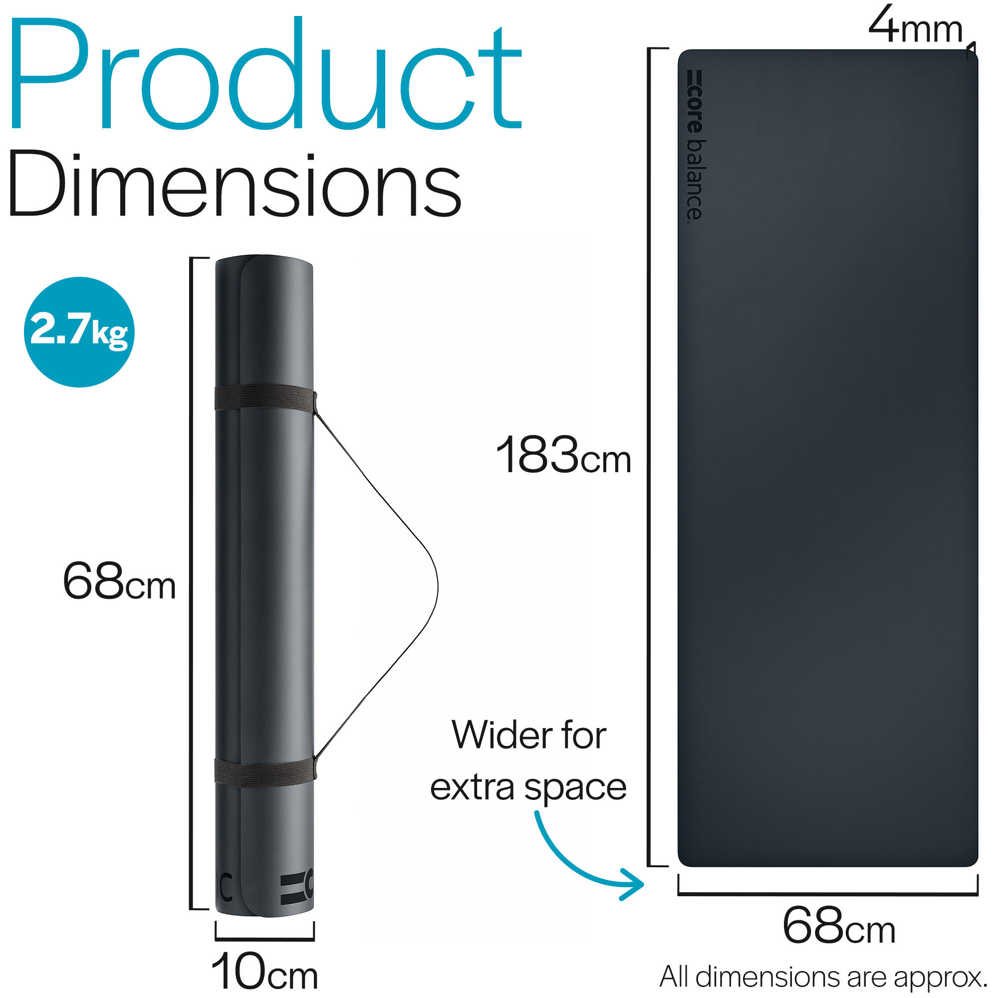 Rubber Yoga Mat Exercise Fitness Non Slip Extra Wide With Strap Core Balance 5/6