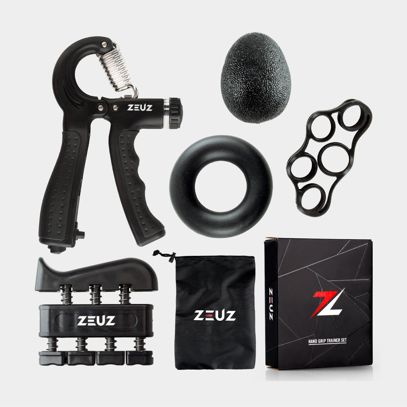 Kit Musculation Main 6 Pièces – Poignée Réglable, Entraîneur Doigts, Anneau, Balle Anti-stress – Sac De Transport Inclus