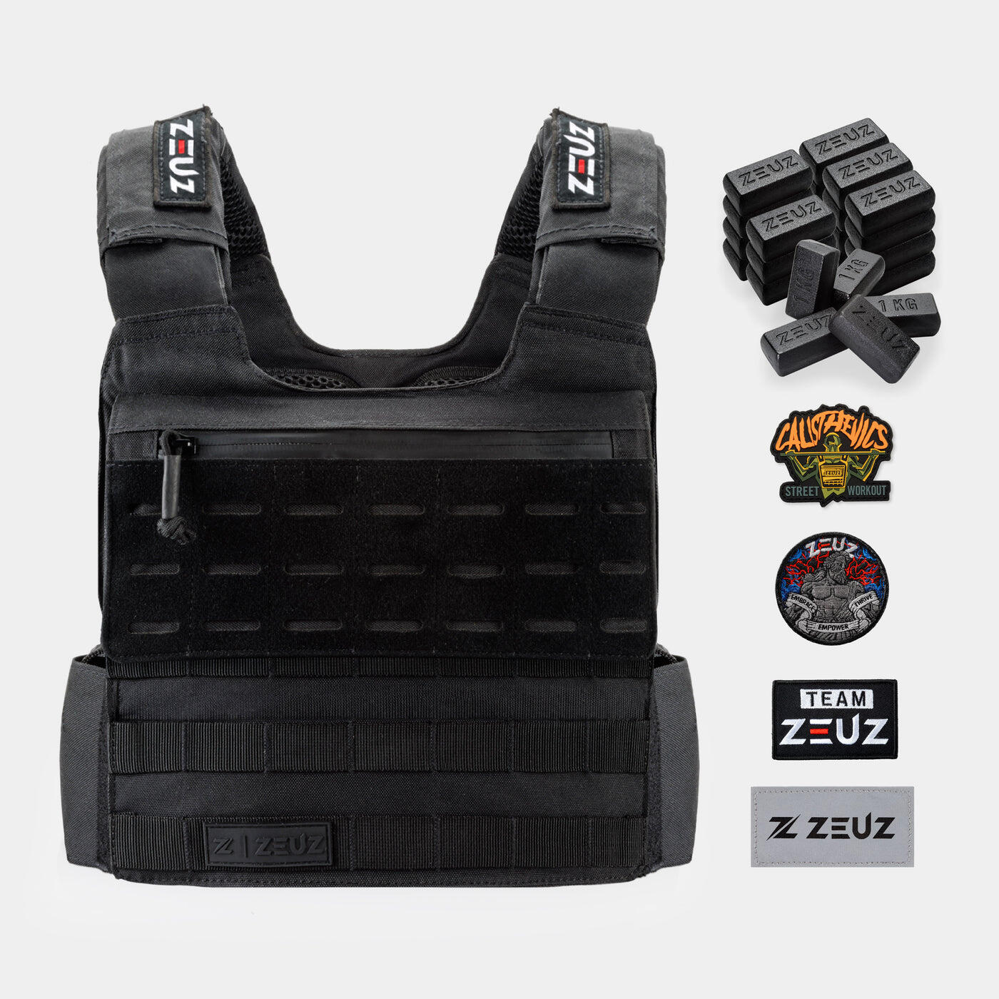 Gilet zavorrato ZEUZ per calisthenics, 25,5 kg – Gilet zavorrato tattico – Nero 1/7