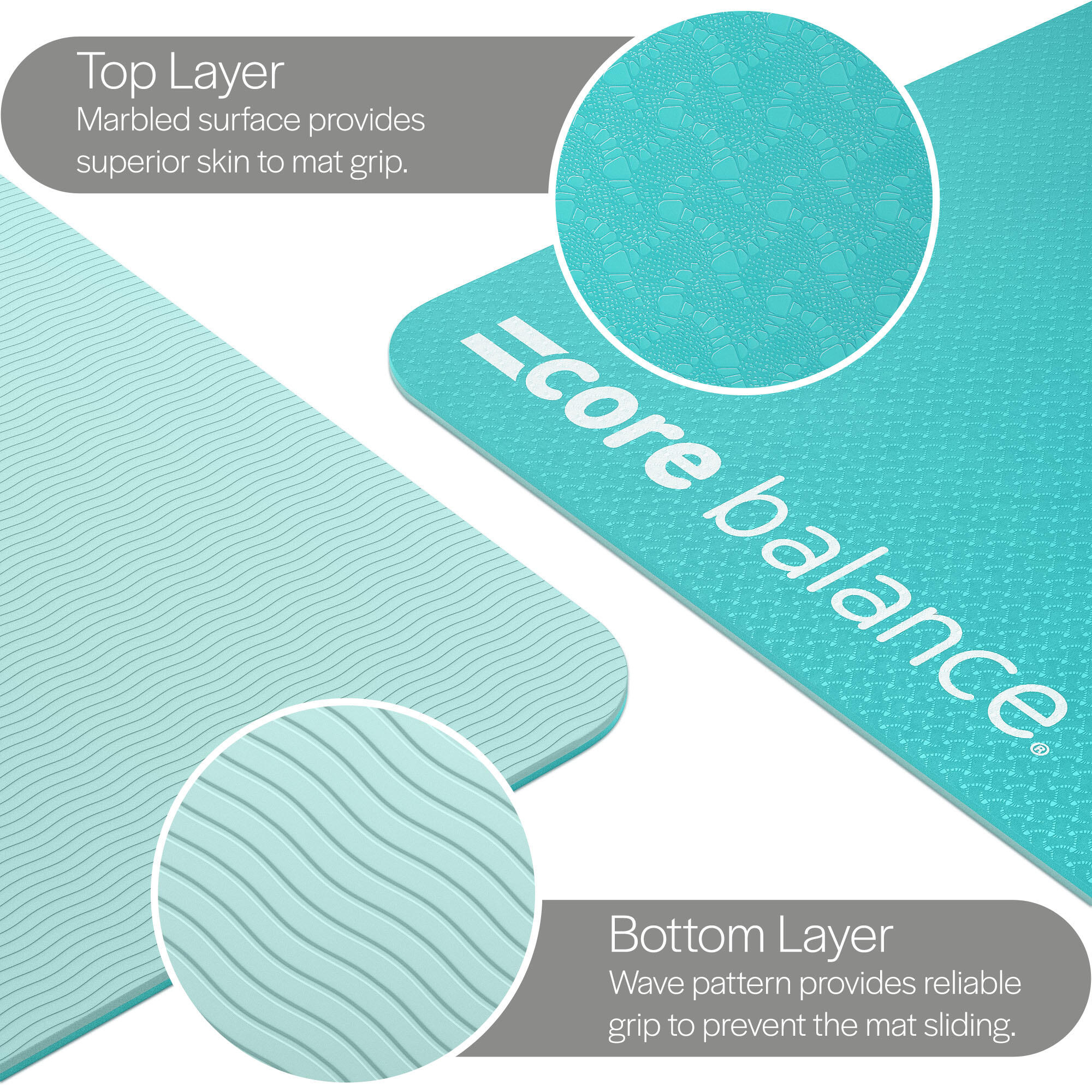 Yoga Exercise Mat 6mm TPE Foam With Carry Strap Core Balance Fitness 3/6