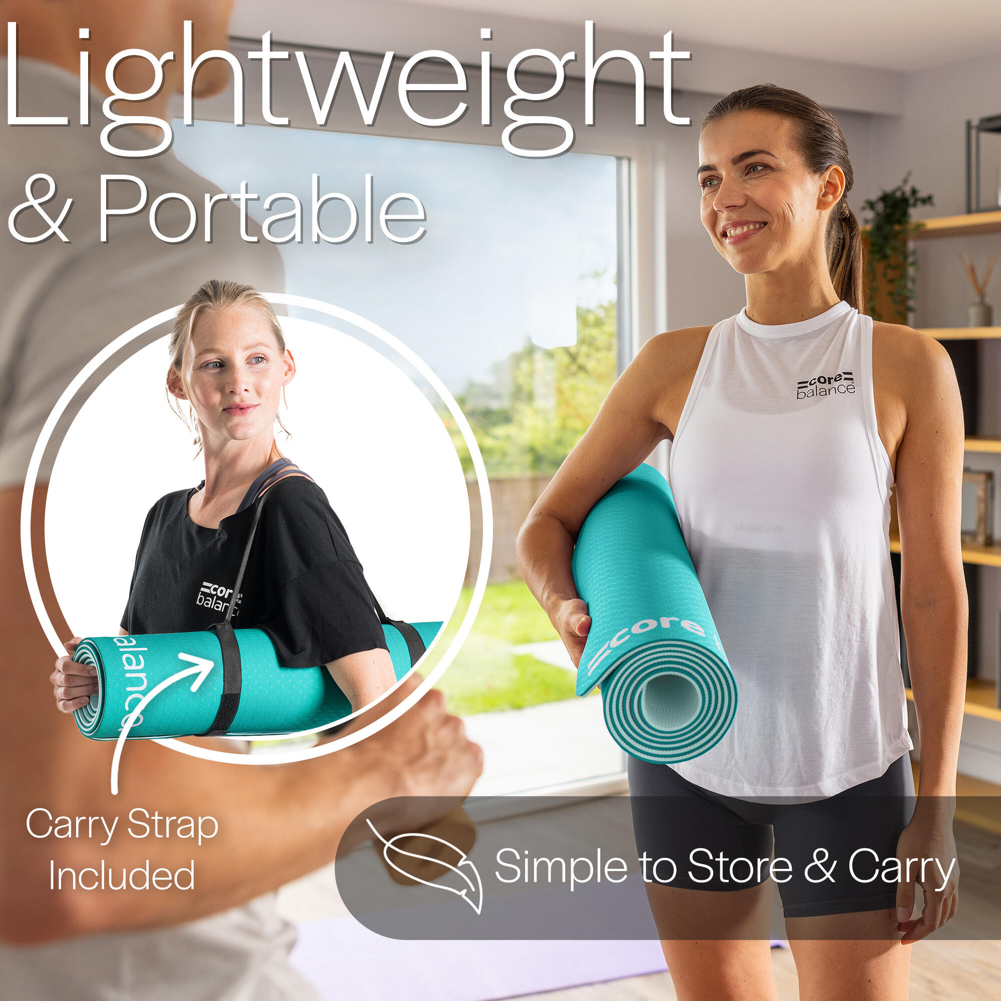Yoga Exercise Mat 6mm TPE Foam With Carry Strap Core Balance Fitness 5/6