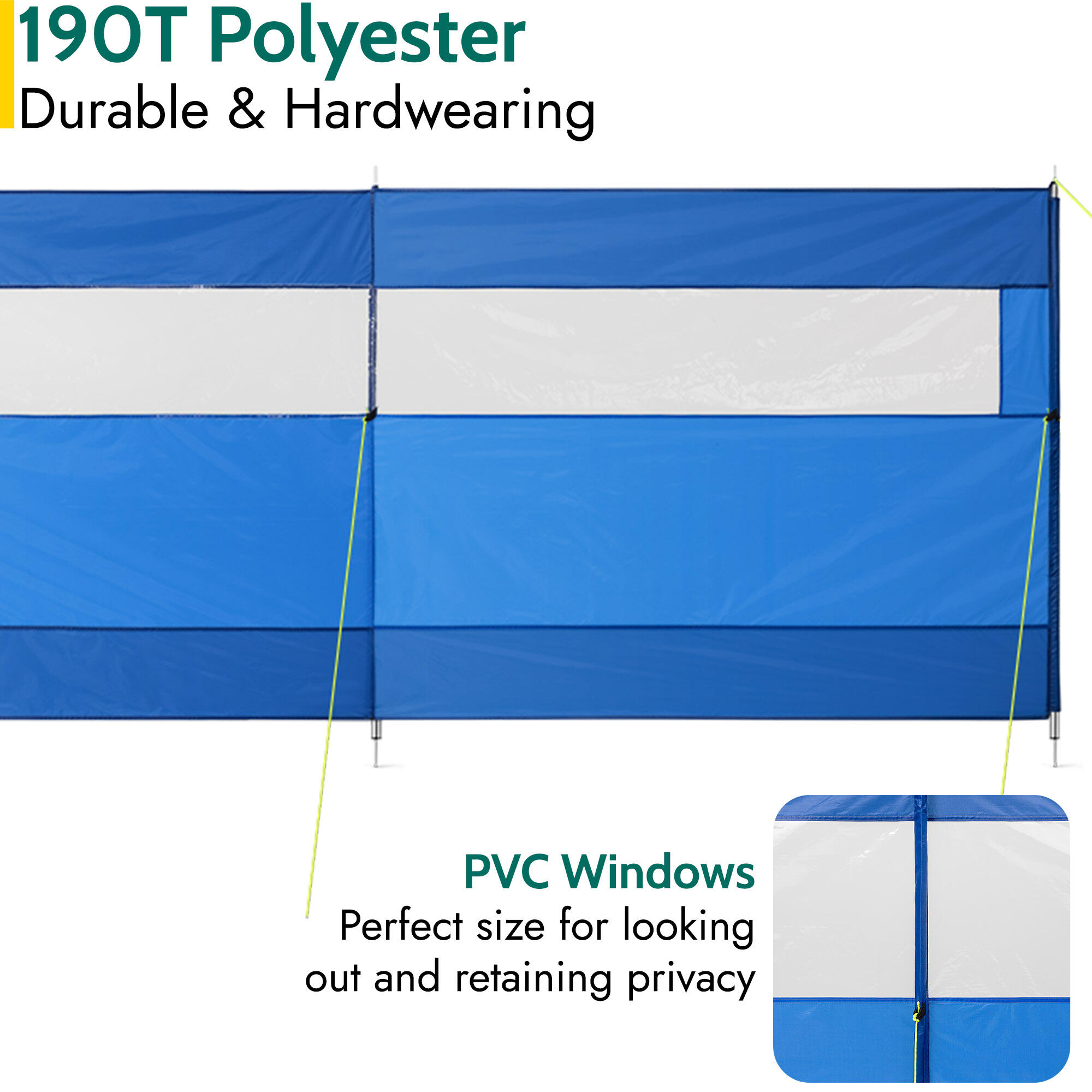 Trail 4 Pole Windbreak Steel Spike Windbreaker with PVC Window 5m x 1.4m 3/7