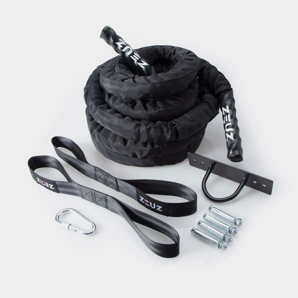 Corde de combat ZEUZ Premium de 9 mètres avec gaine en nylon et matériel de 6/7