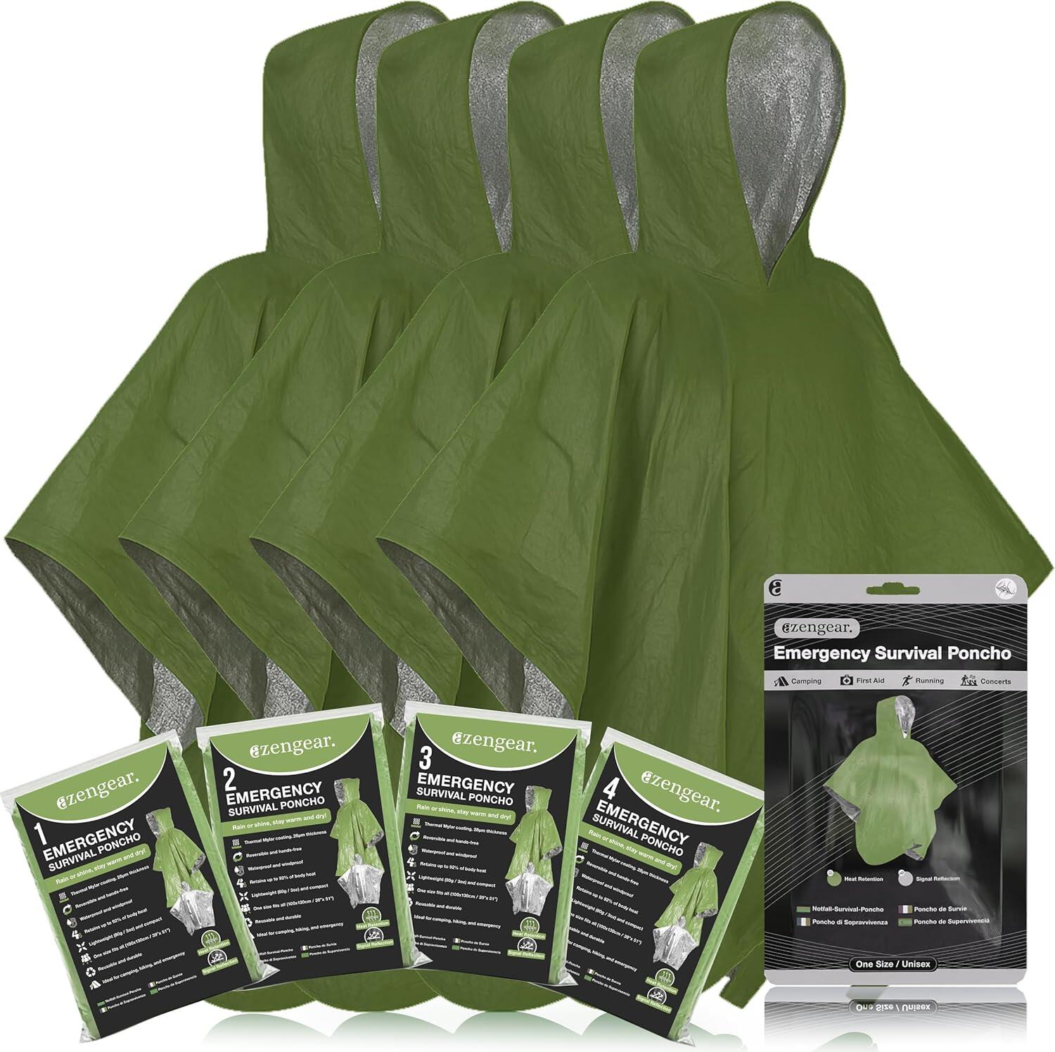 AZENGEAR Noodoverlevingsponcho (4-pack) Mylar thermische deken, waterdicht