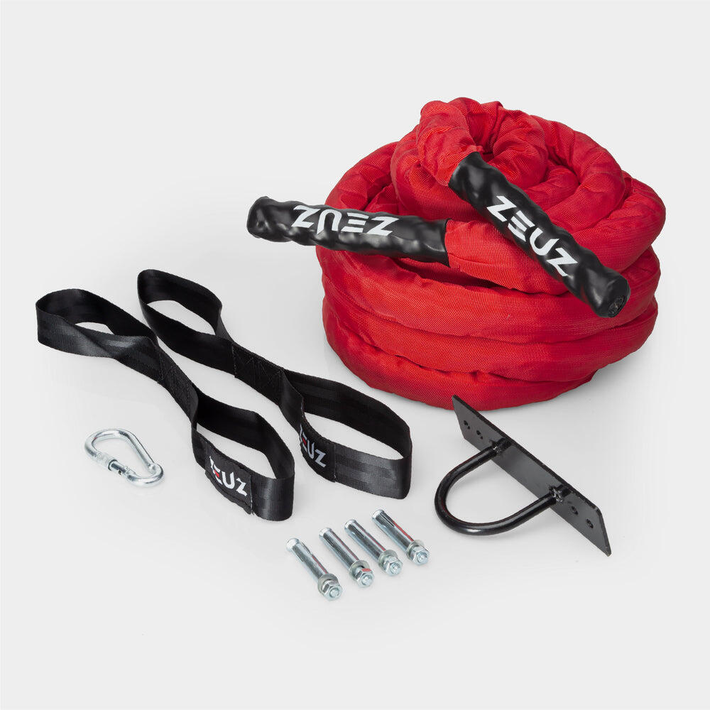 Corde de combat ZEUZ de 9 mètres avec matériel de fixation inclus – Rouge 6/7