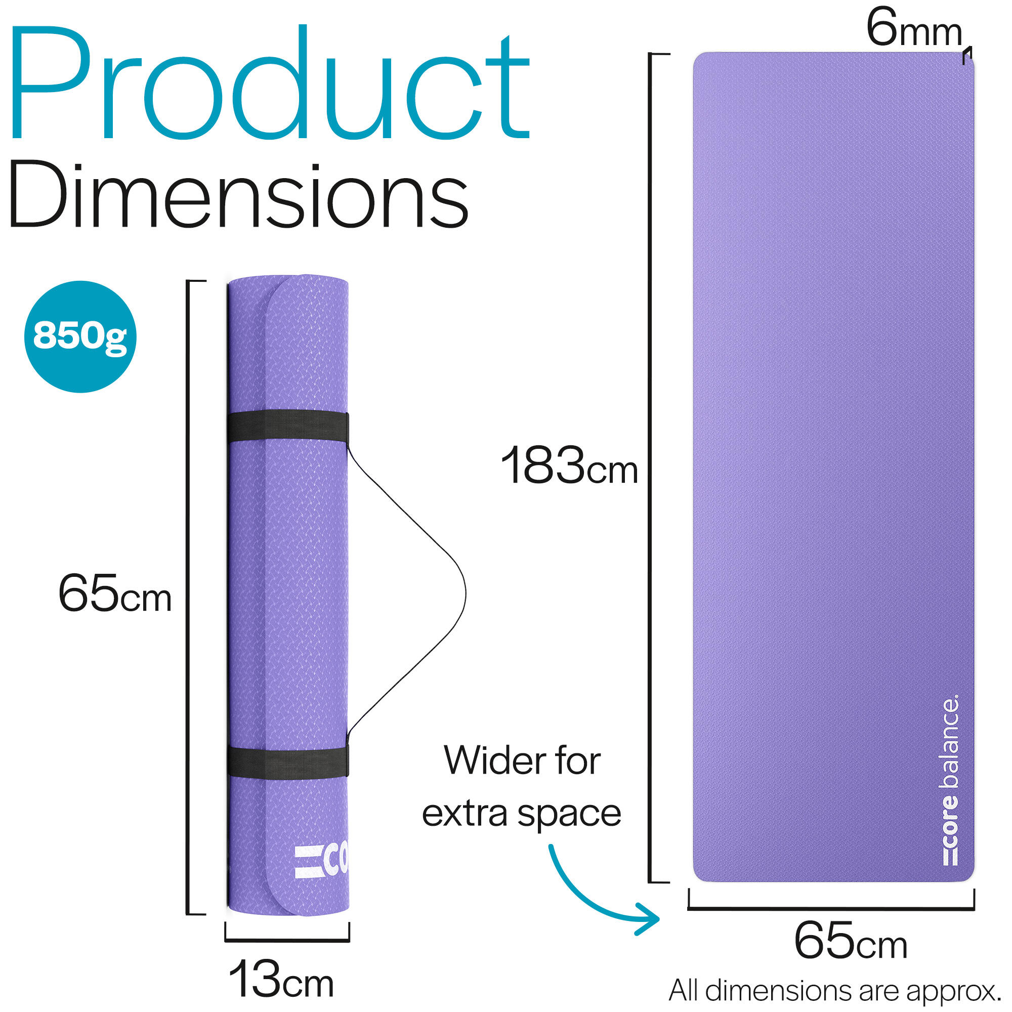 Yoga Exercise Mat 6mm TPE Foam With Carry Strap Core Balance Fitness 6/6