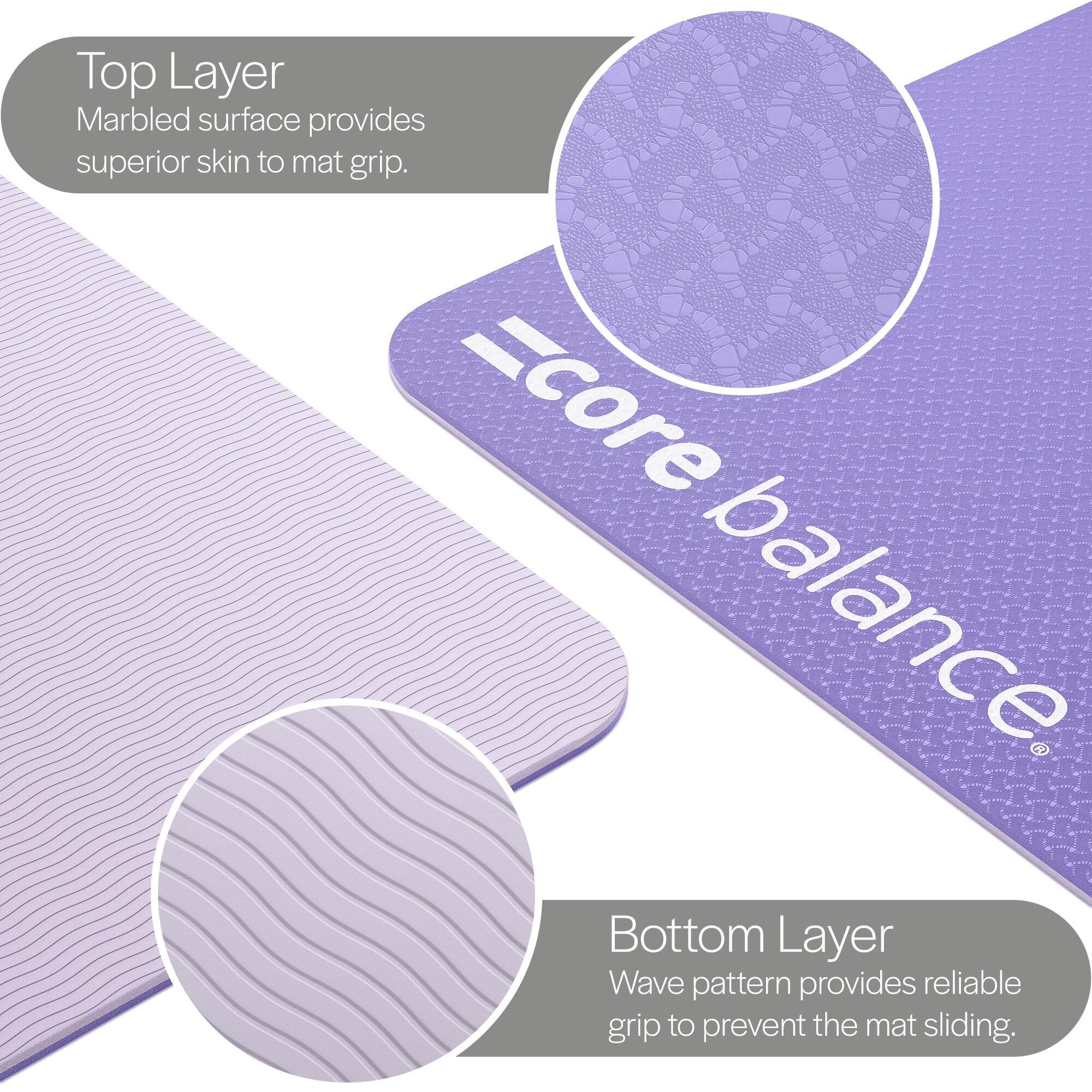 Yoga Exercise Mat 6mm TPE Foam With Carry Strap Core Balance Fitness 3/6
