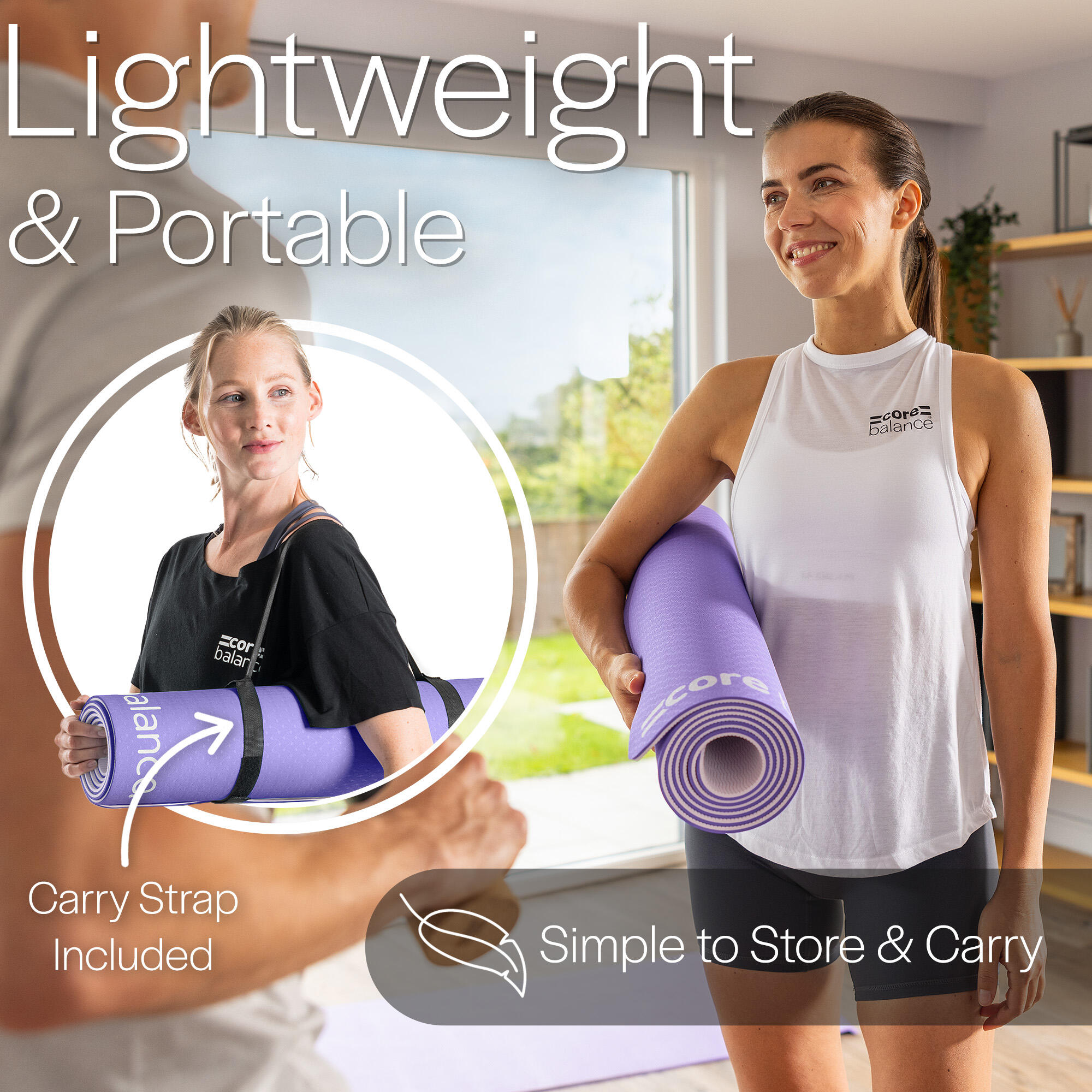 Yoga Exercise Mat 6mm TPE Foam With Carry Strap Core Balance Fitness 5/6