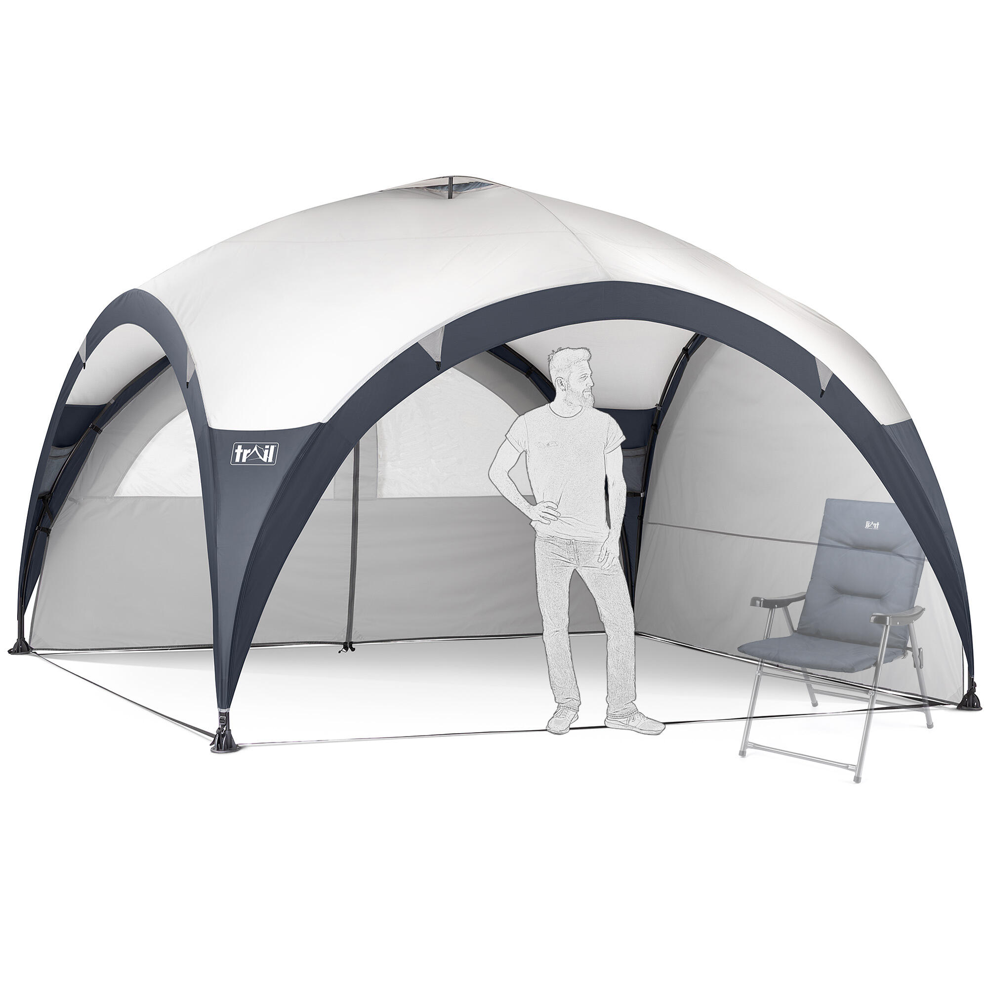 TRAIL OUTDOOR LEISURE Metal Frame Gazebo Dome Garden Camping Shelter UV Waterproof L: 3.5m / XL: 4.5m