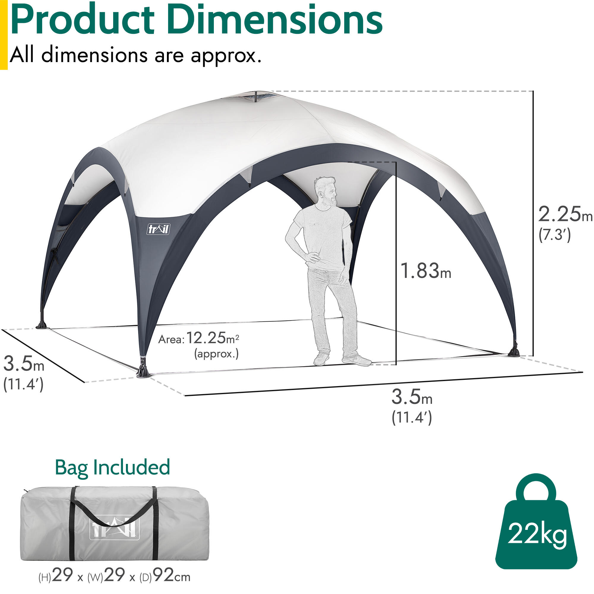 Metal Frame Gazebo Dome Garden Camping Shelter UV Waterproof L: 3.5m / XL: 4.5m 7/7