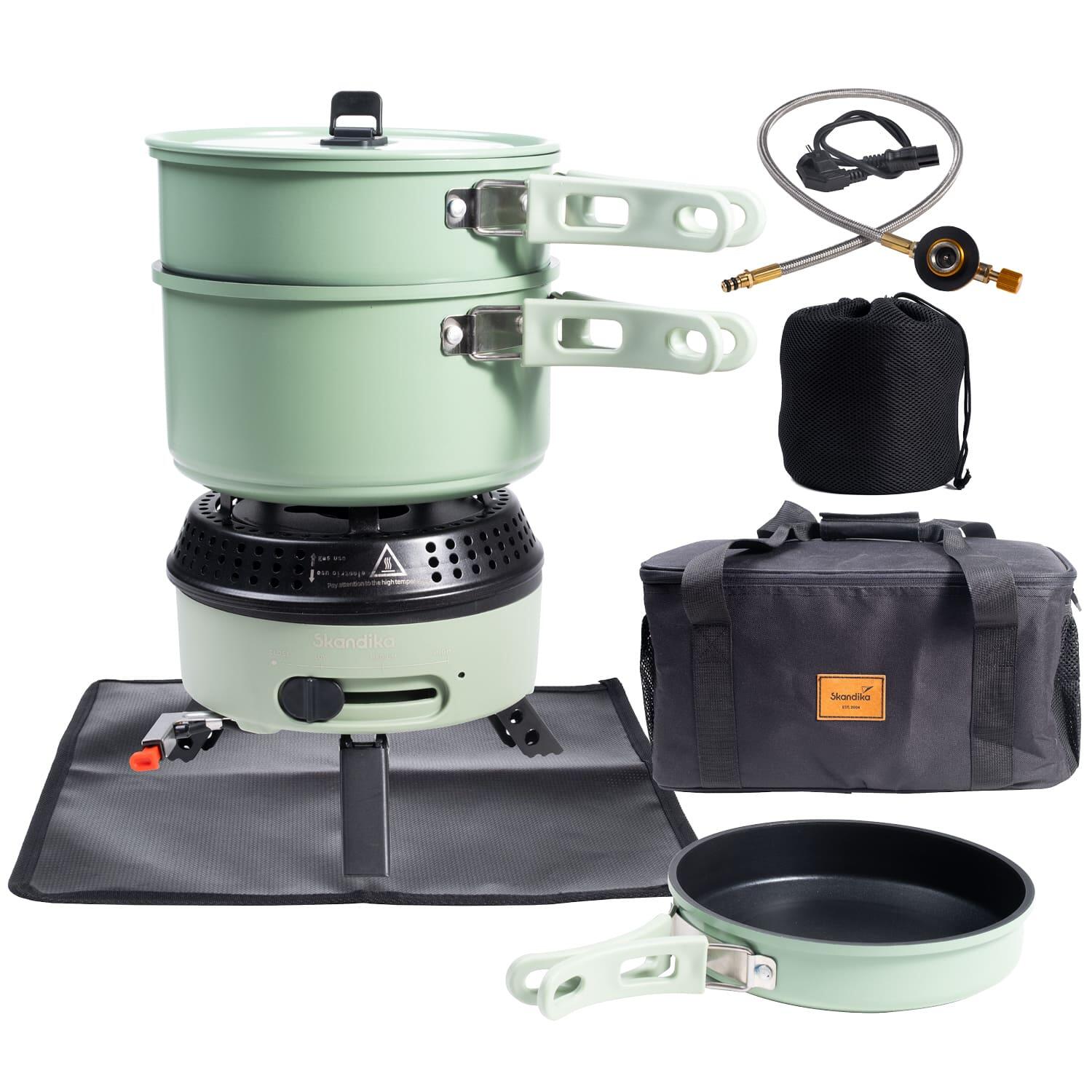 SKANDIKA Campingfornuis Rask Set - Hybride kooktoestel - 2 in 1 met elektriciteit of gas