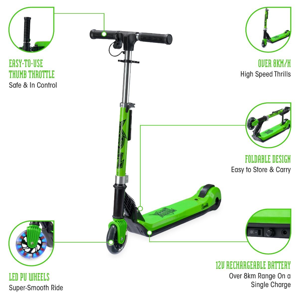 Xootz Kids' Elements Electric Foldable Scooter, LED Light Up Scooter 4/6