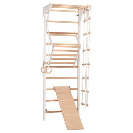 Kletterwand aus Holz mit Reck & Rampe – für Kinder & Erwachsene (Kinder 3 weiß)