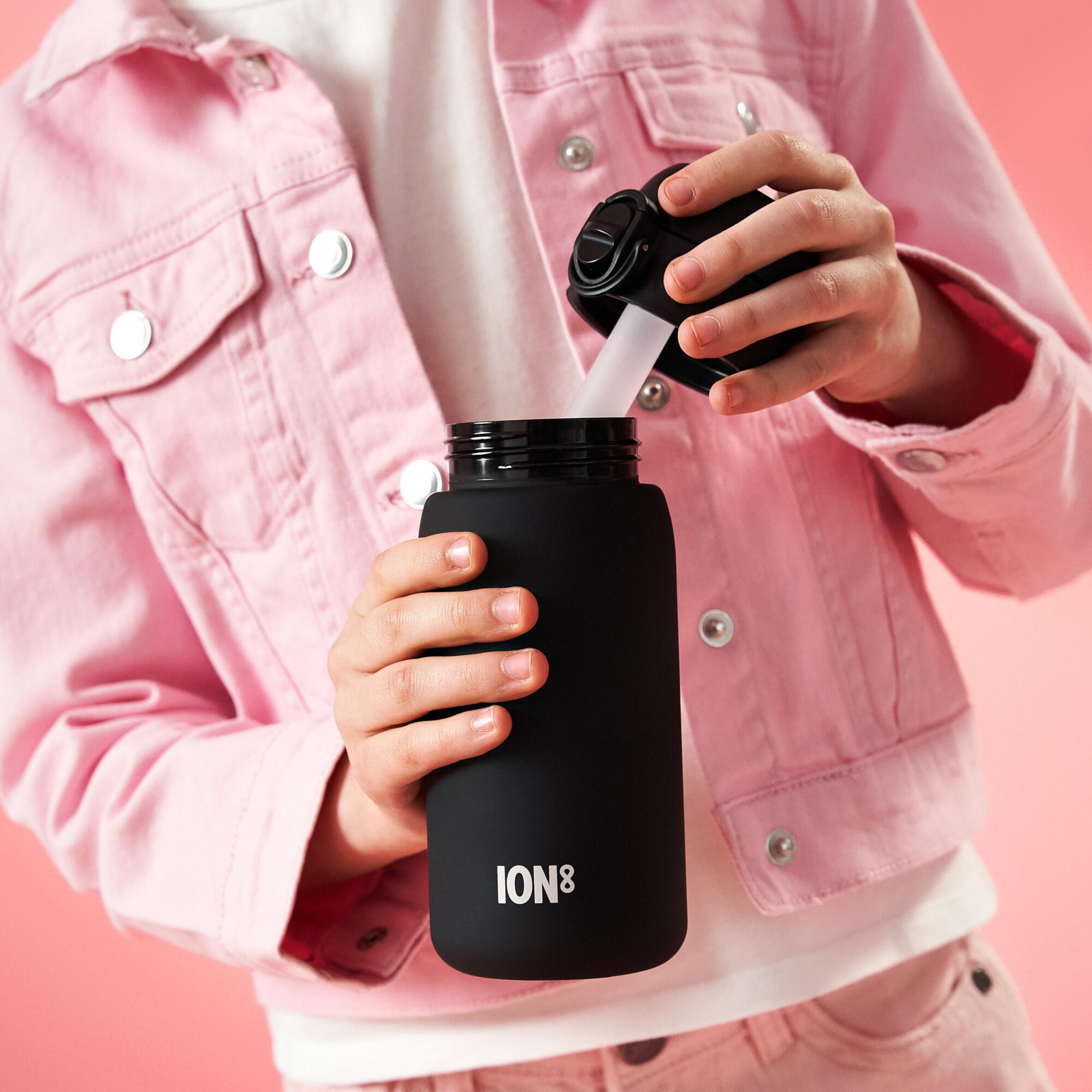 Leak Proof Small Water Bottle With Straw, Recyclon™, Black, 350ml (12oz) 4/7