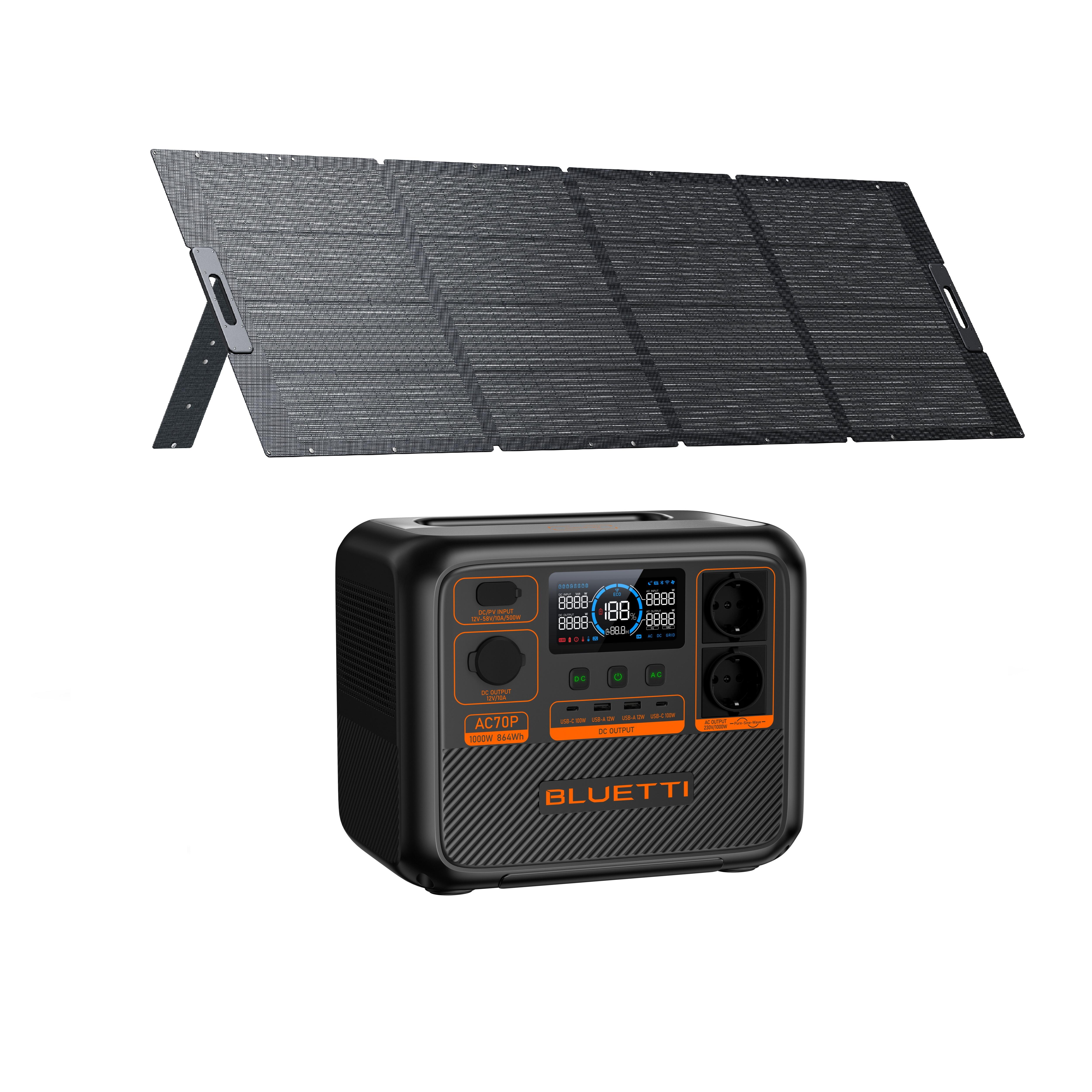 Kit de powerstation bluetti ac70p com painel solar de 350 w