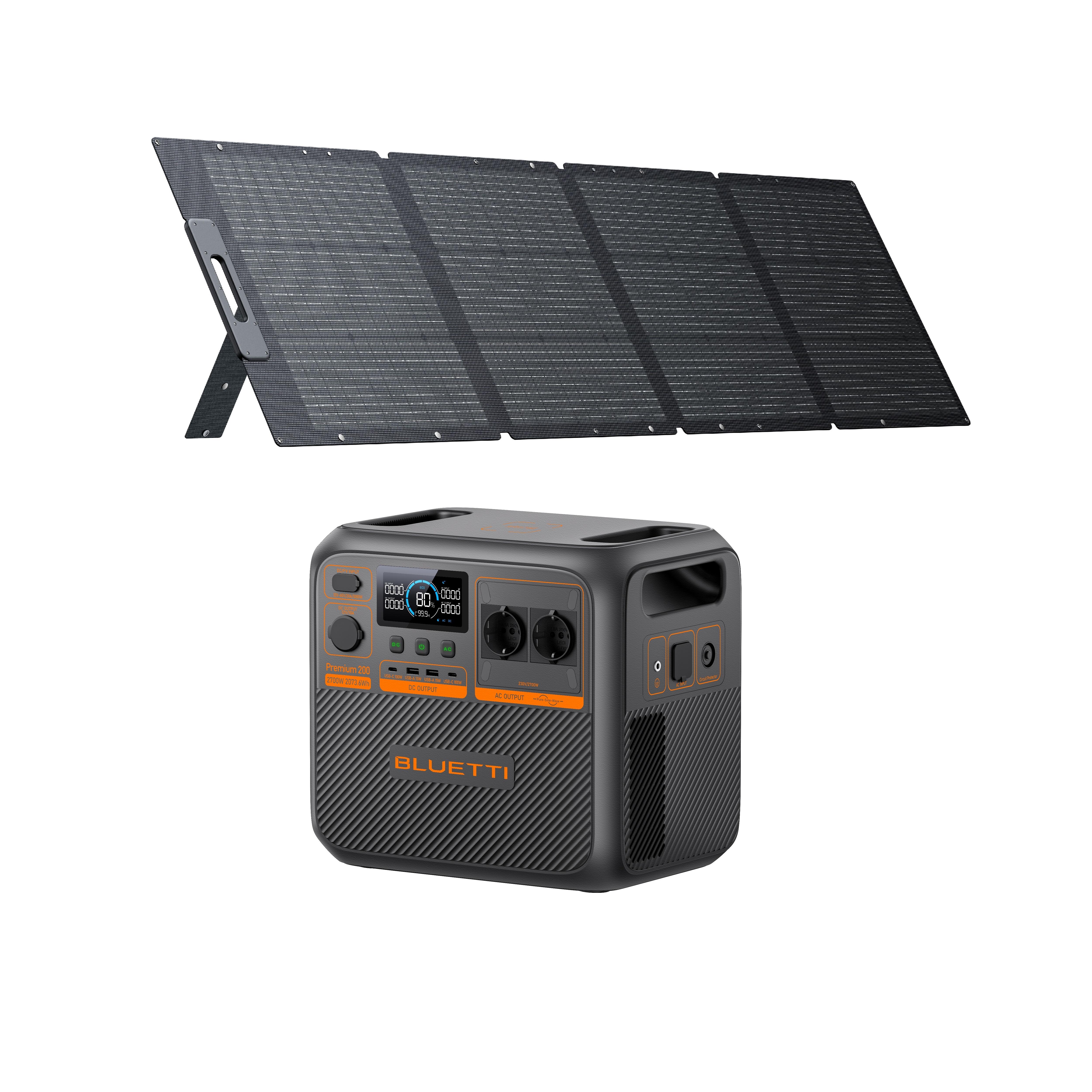 Kit de powerstation bluetti ac270p com painel solar de 200 w