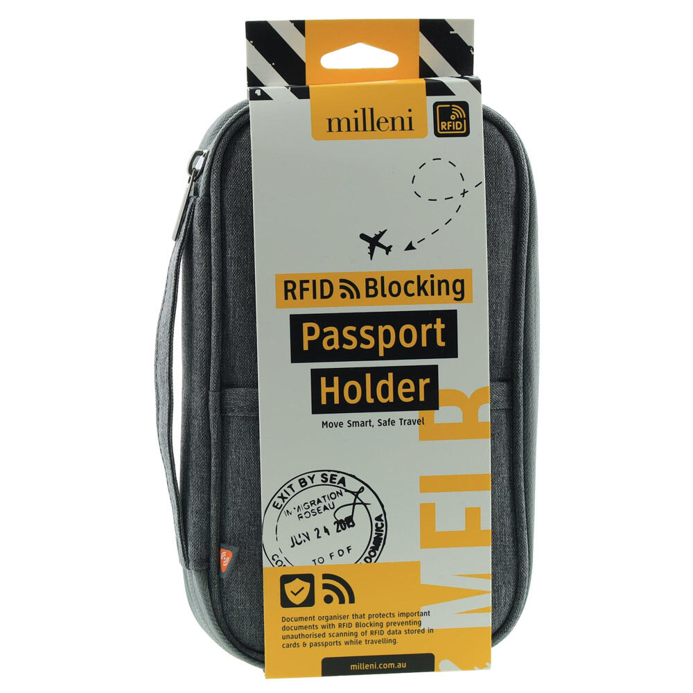 Milleni Travel RFID Blocking Passport Compact Secure Holder - Grey