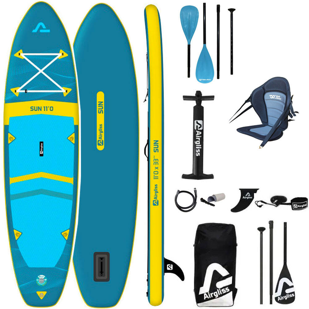 AIRGLISS Pack kayak hinchable Airgliss SUN + remo 2 en 1 + asiento kayak