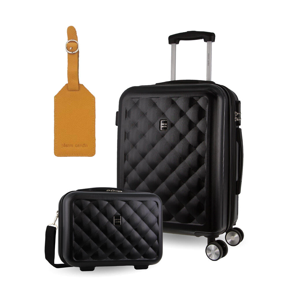 Pierre Cardin CABIN Hard Shell with Mini Beauty Case Set Leather Tag