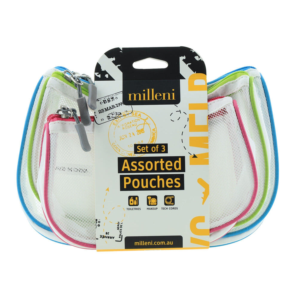 3PK Milleni Travel Assorted Pouches Nest Together