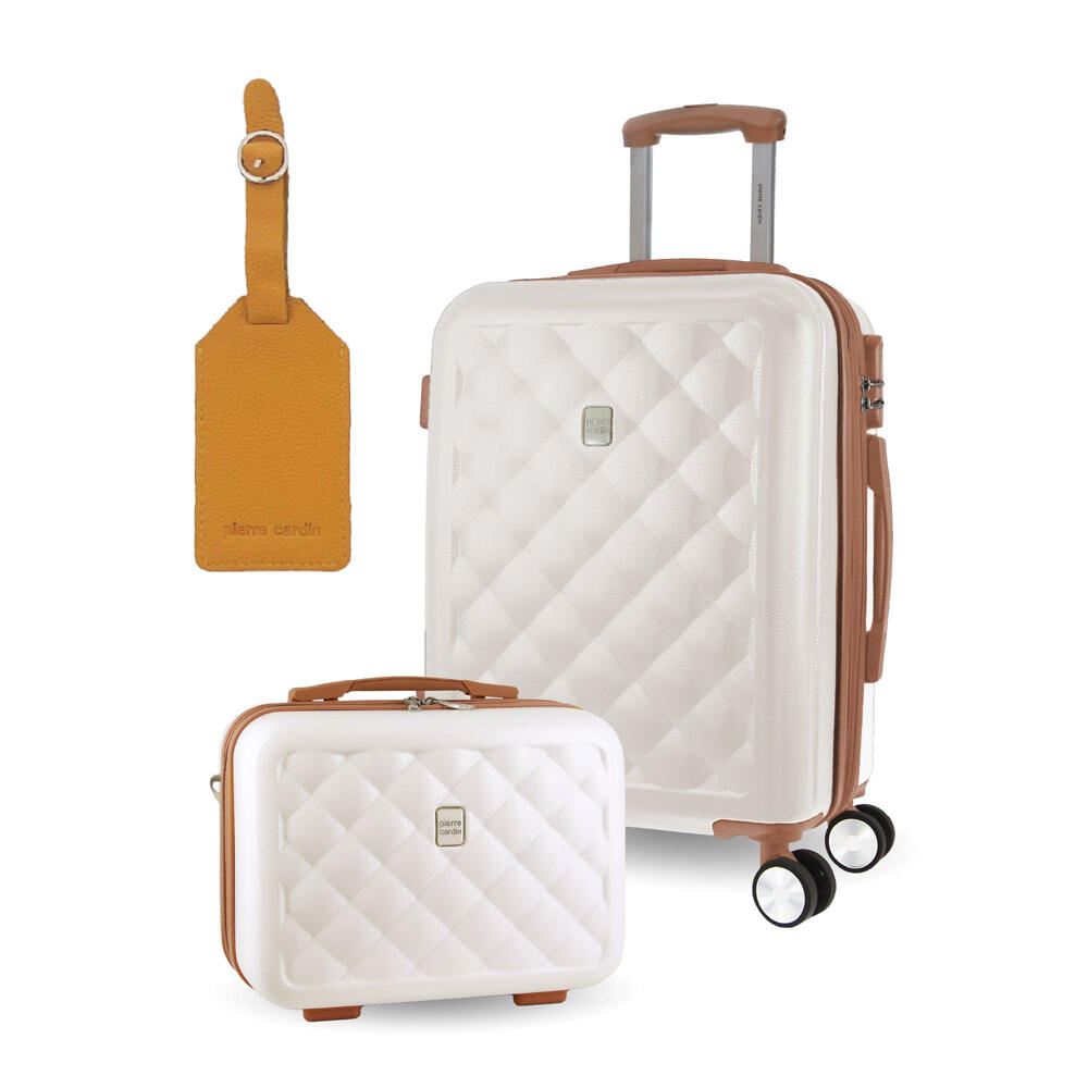 Pierre Cardin CABIN Hard Shell with Mini Beauty Case Set Leather Tag