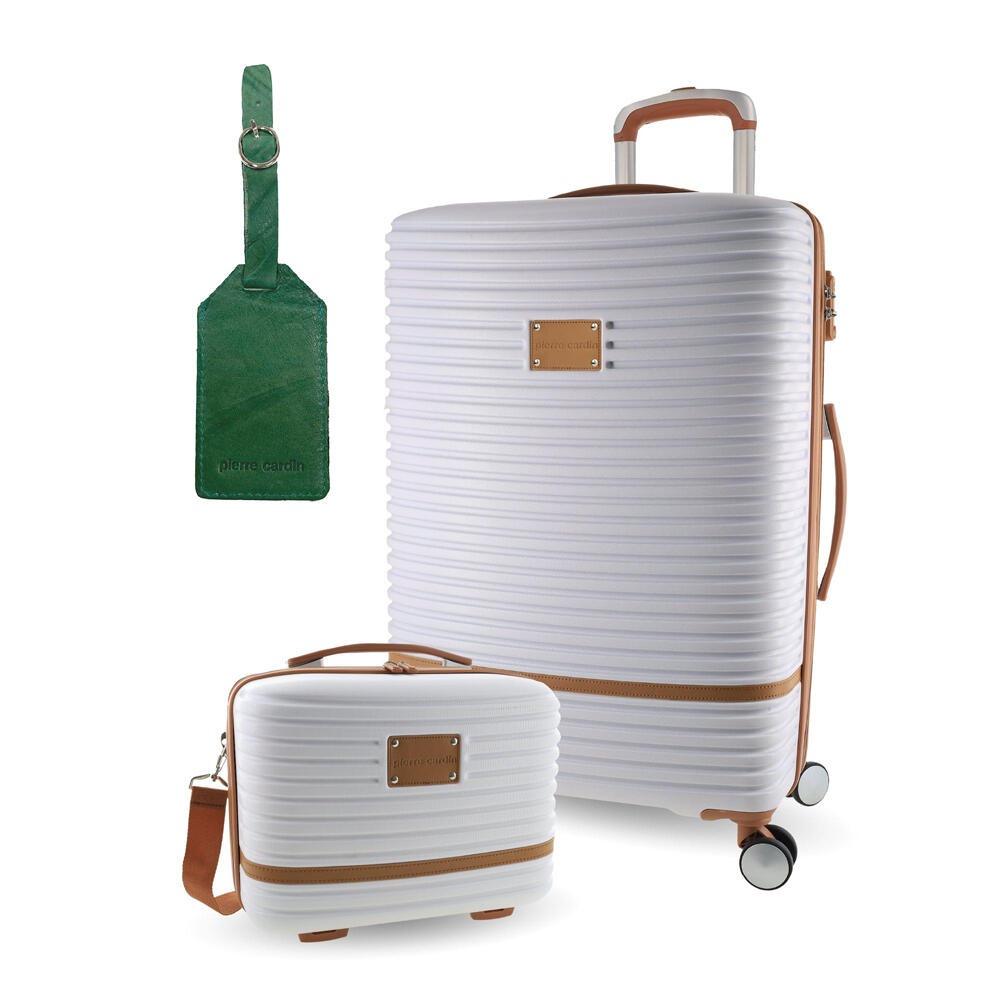 Pierre Cardin LARGE Hard Shell Mini Beauty Case Set Leather Tag