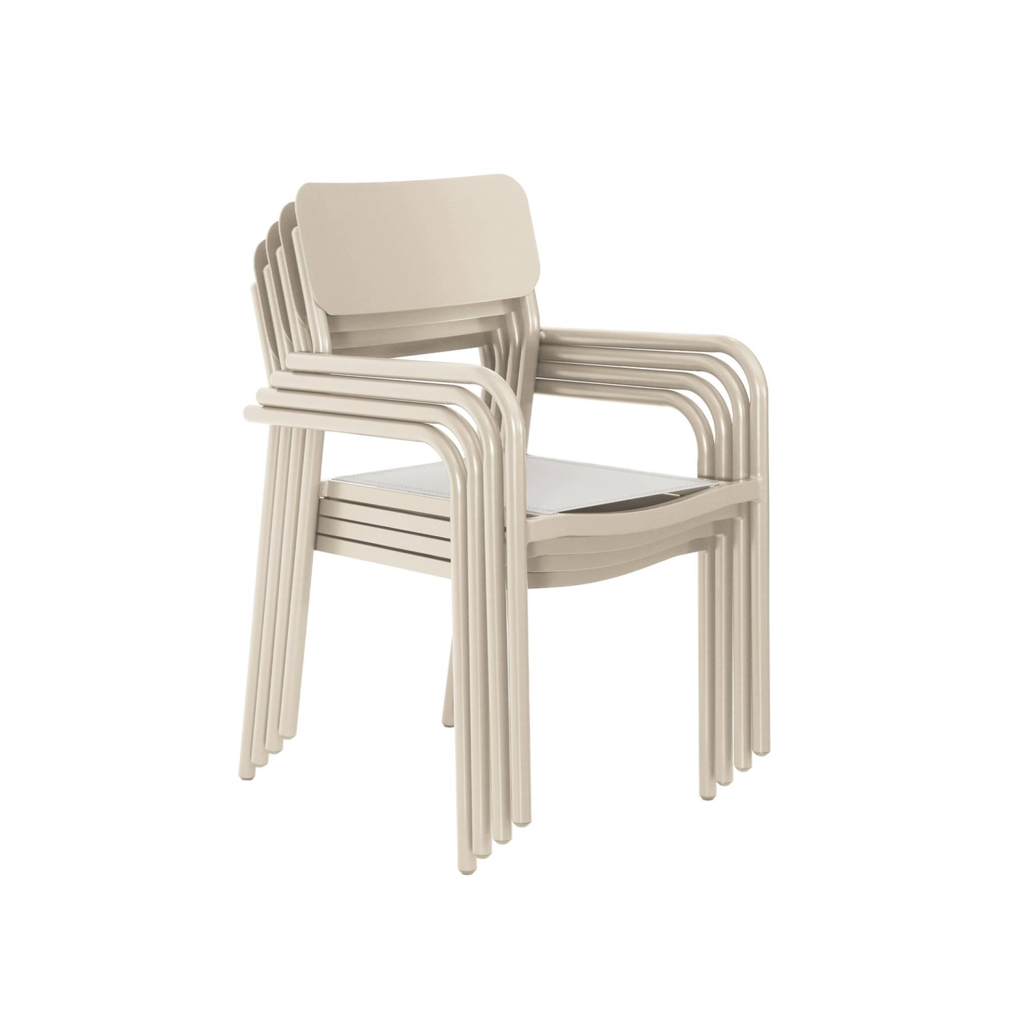 Conjunto de 4 cadeiras de jardim empilháveis em alumínio e textileno, Beige 5/5