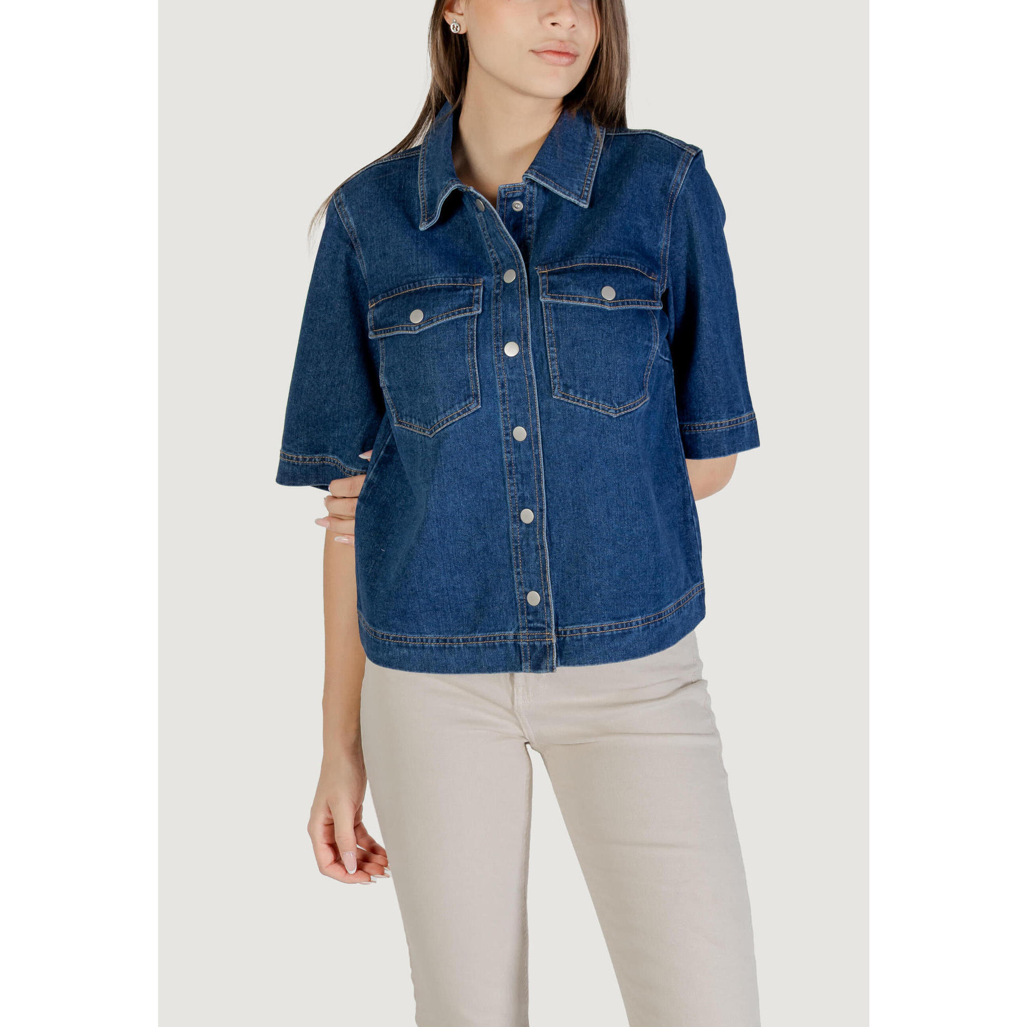 Only - Veste Onlbelle S/s Shirt Dnm Gua Noos Femme Bleu - Veste - Bleu - Decathlon