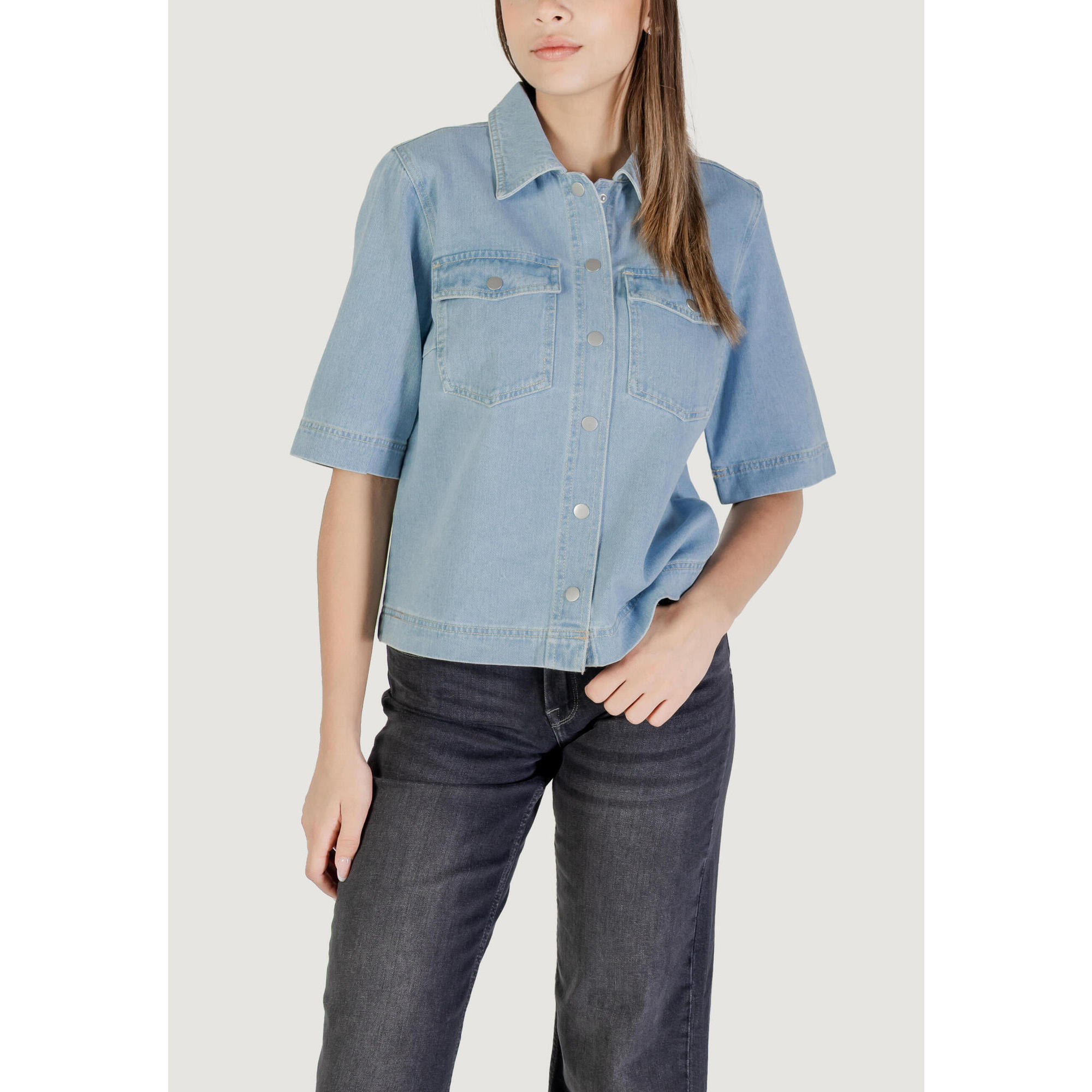 Only - Veste Onlbelle S/s Shirt Dnm Gua Noos Femme Bleu - Veste - Bleu - Decathlon