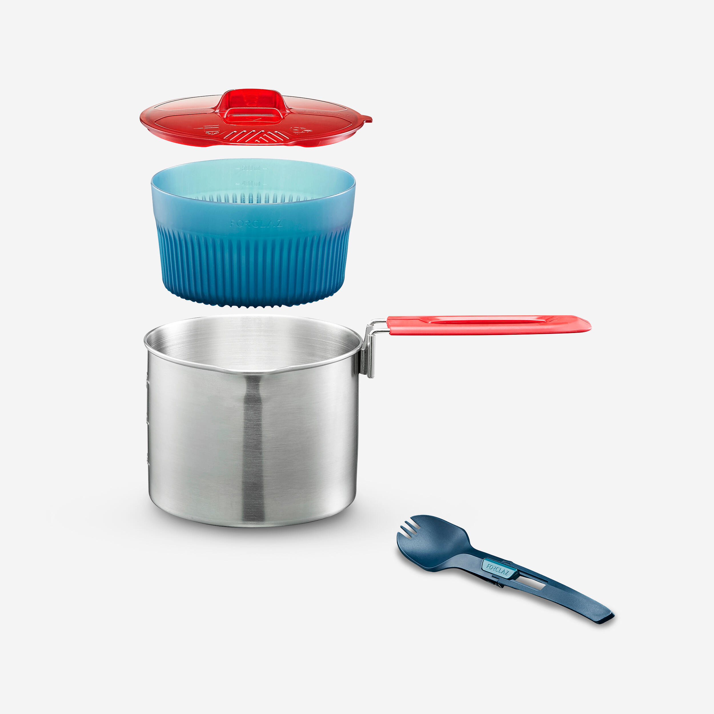 Forclaz - Seconde Vie - Popote Inox De Trekking - 1 Personne - Mt500 - Excellent - Popote - Gris|incolore|rouge - Taille Unique - Decathlon