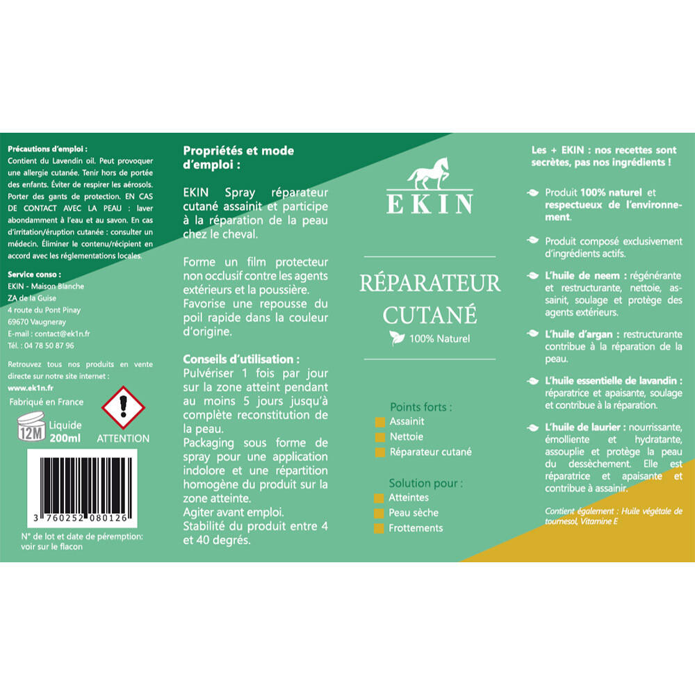 Spray réparateur cutané cheval Ekin 200mL 2/3