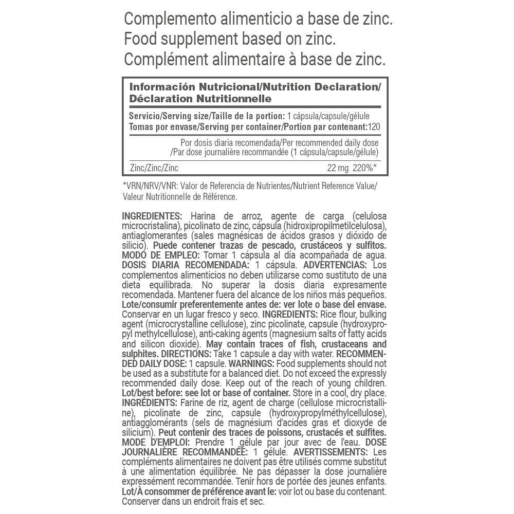 Picolinato de Zinc 22mg - 120 Cápsulas Vegetales MASMUSCULO 4/5