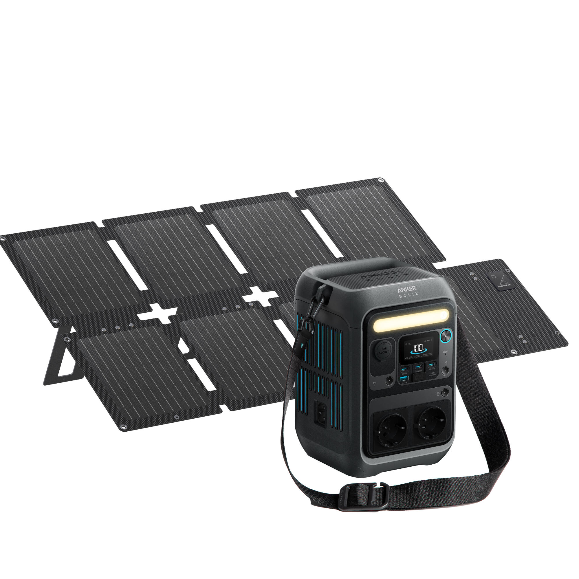Kit de powerstation anker solix c300x ac com painel solar de 60w